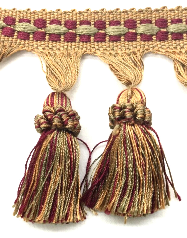 Tassel Fringe Trim 3.5&Prime; for Drapery Curtains Upholstery Pillows/ Gold with Reds