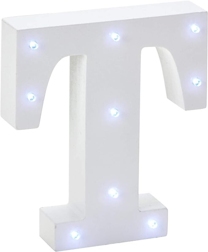 Decorative Wooden Letter « T » LED Light Sign – Battery Operated Marquee Décor