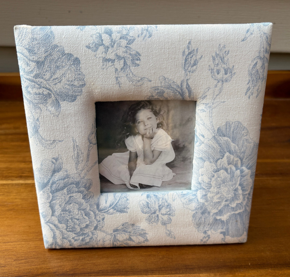 Fabric Picture Frame French Country Floral Toille Blue for 3.5 x 3.5 Inch Photo