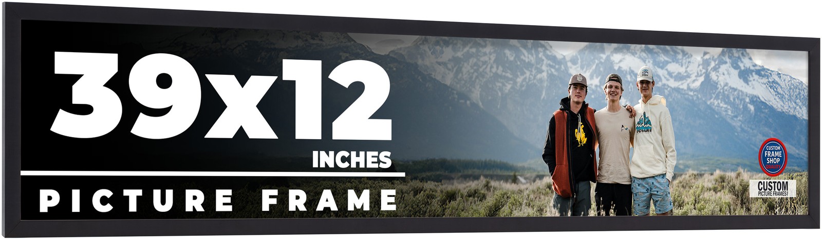 39×12 Frame Black Real Wood Picture Frame Width 0.75 inches | Interior Frame Dep