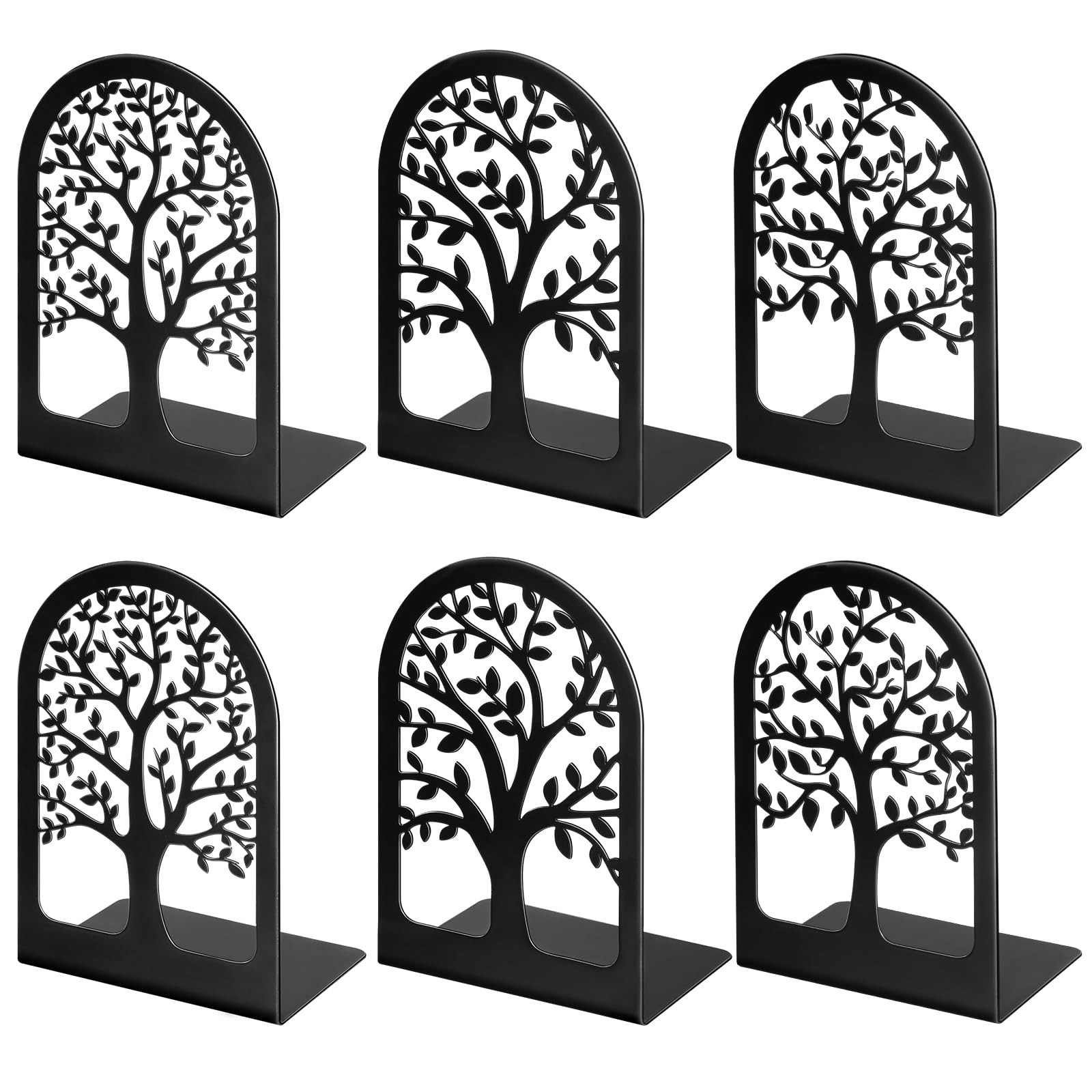 HappyHapi Book Ends, Metal Bookends for Shelves Decorative, 3 pair-A, Black