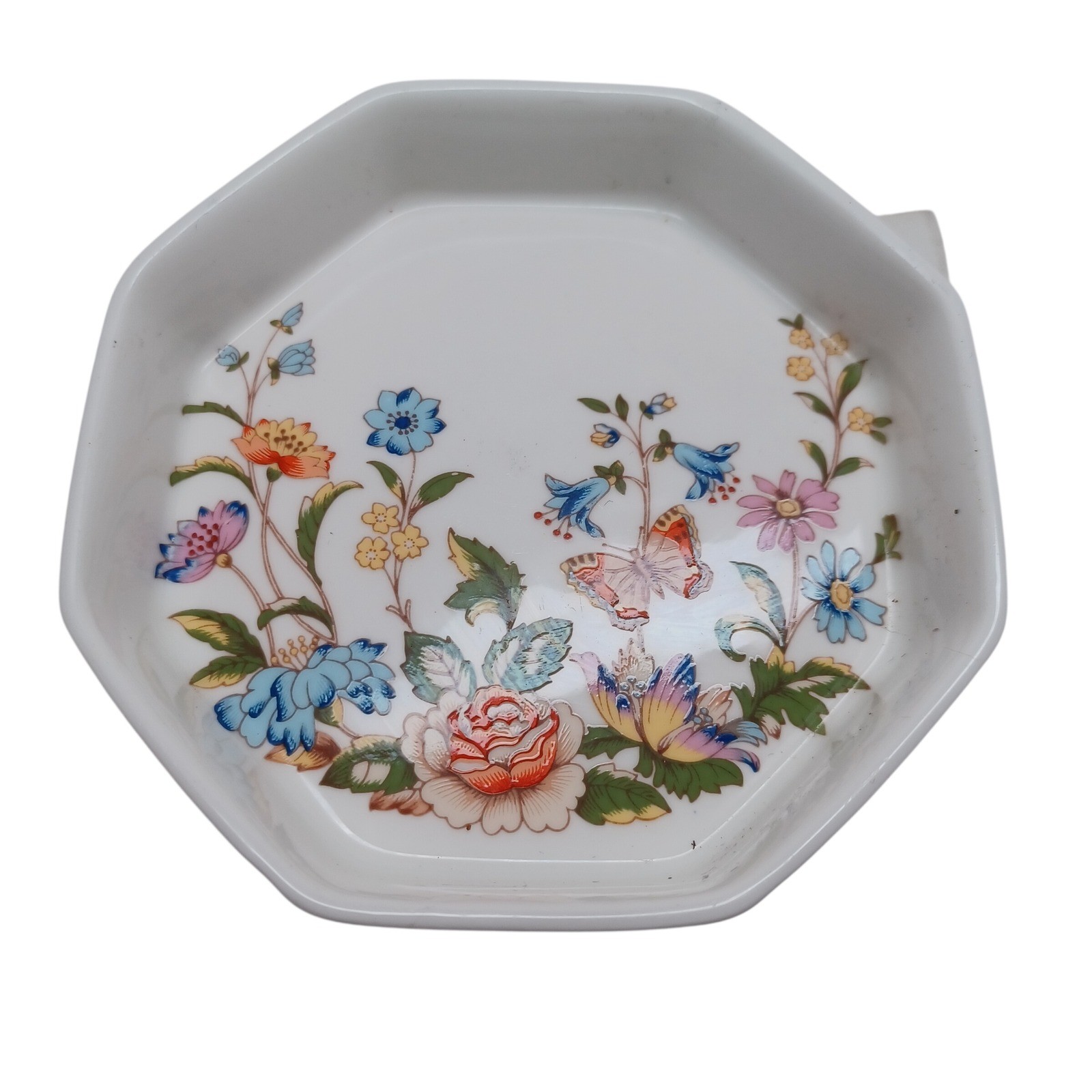 Aynsley Cottage Garden Trinket Dish Fine Bone China Octagonal Floral Butterfly