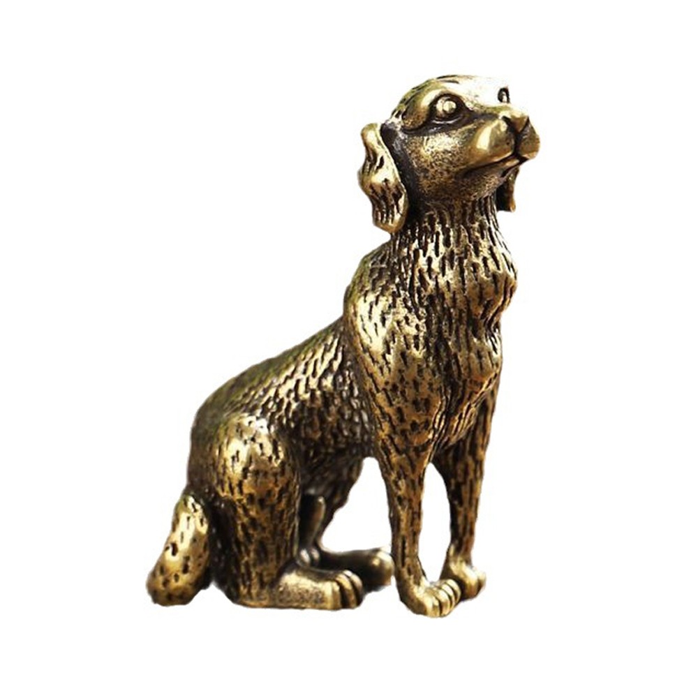 Vintage Solid Brass Dog Figurine Copper Small Animal Toy Statue Home Ornament