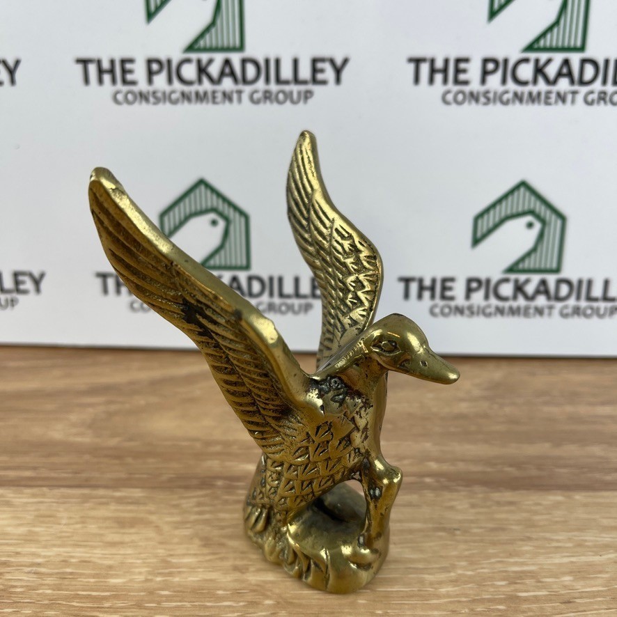 Vintage Yuan Tai Solid Brass Flying Duck Mallard Figurine MCM Decor 3.5in