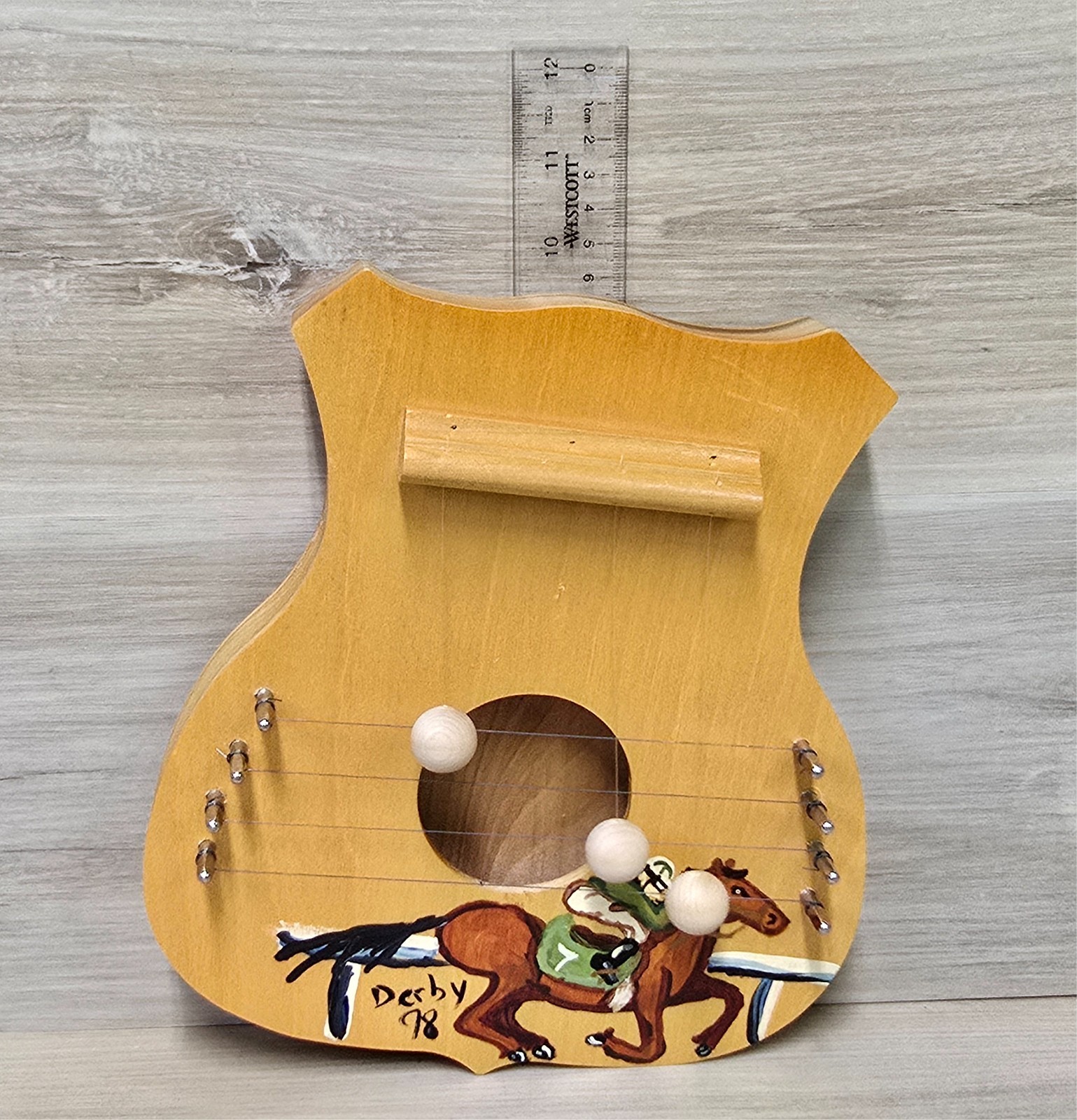 Vintage Door Harp 9.5 In Hand Painted &rsquo;78 Derby w/Horse & Jockey 4 Strings