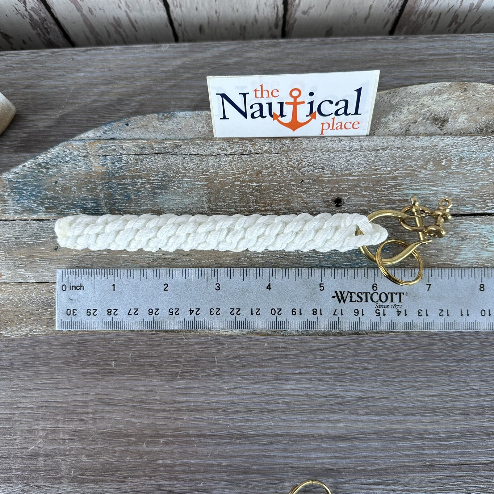 Rope Bell Pull w/ 2 Brass Shackles & Ring, Hand Tied, White, Off White, Natural