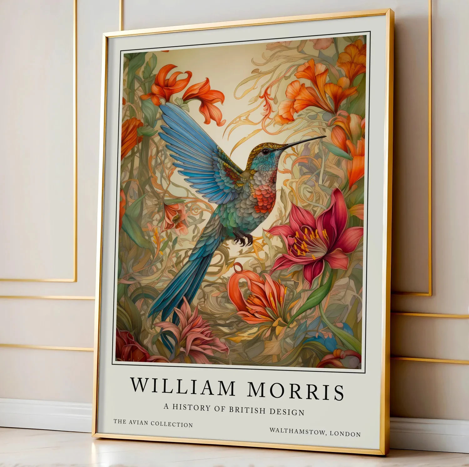 William Morris Bird Poster, Vintage Exhibition Wall Art Decor