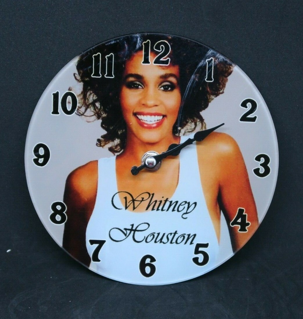 17 CM WHITNEY HUSTON GLASS WALL CLOCK COLLECTABLE HOME DECOR