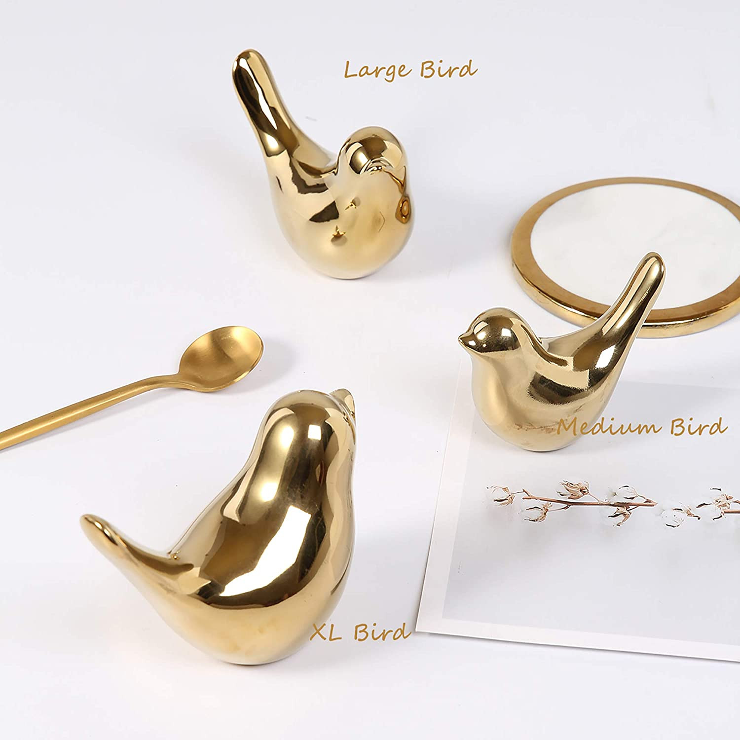 Small Birds Statues Gold Home Decor Modern Style Figurine Decorative Ornaments f