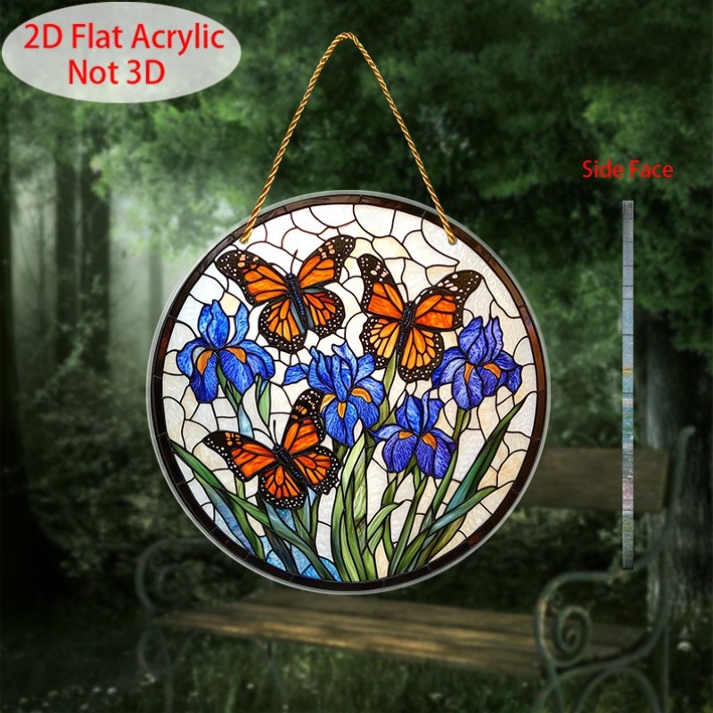 Trendy Monarch Butterfly Iris Acrylic Suncatcher Boho Window Hanging Decoration