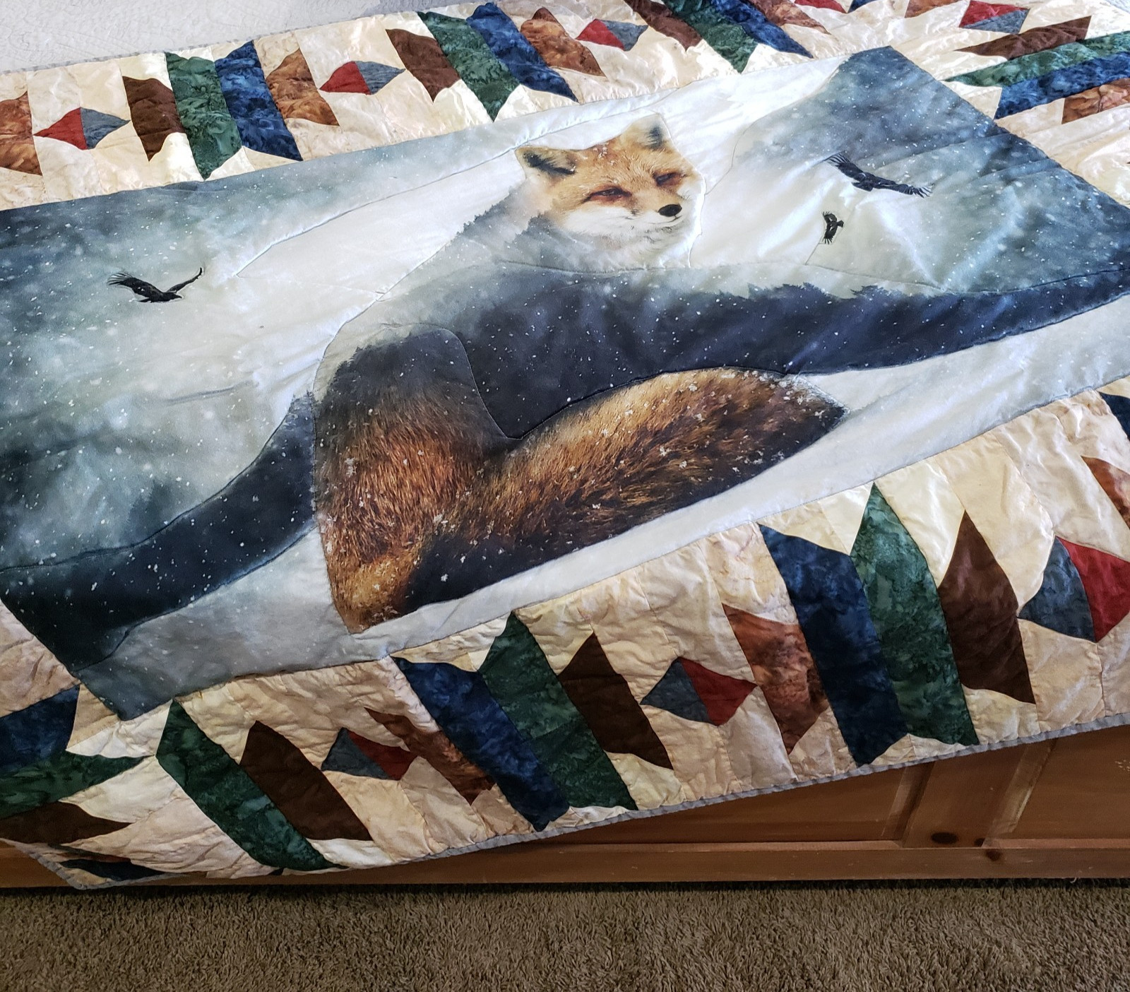 Fox Quilted Throw Blanket Patchwork Southwest Wildlife Rustic Lodge Sofa Decor