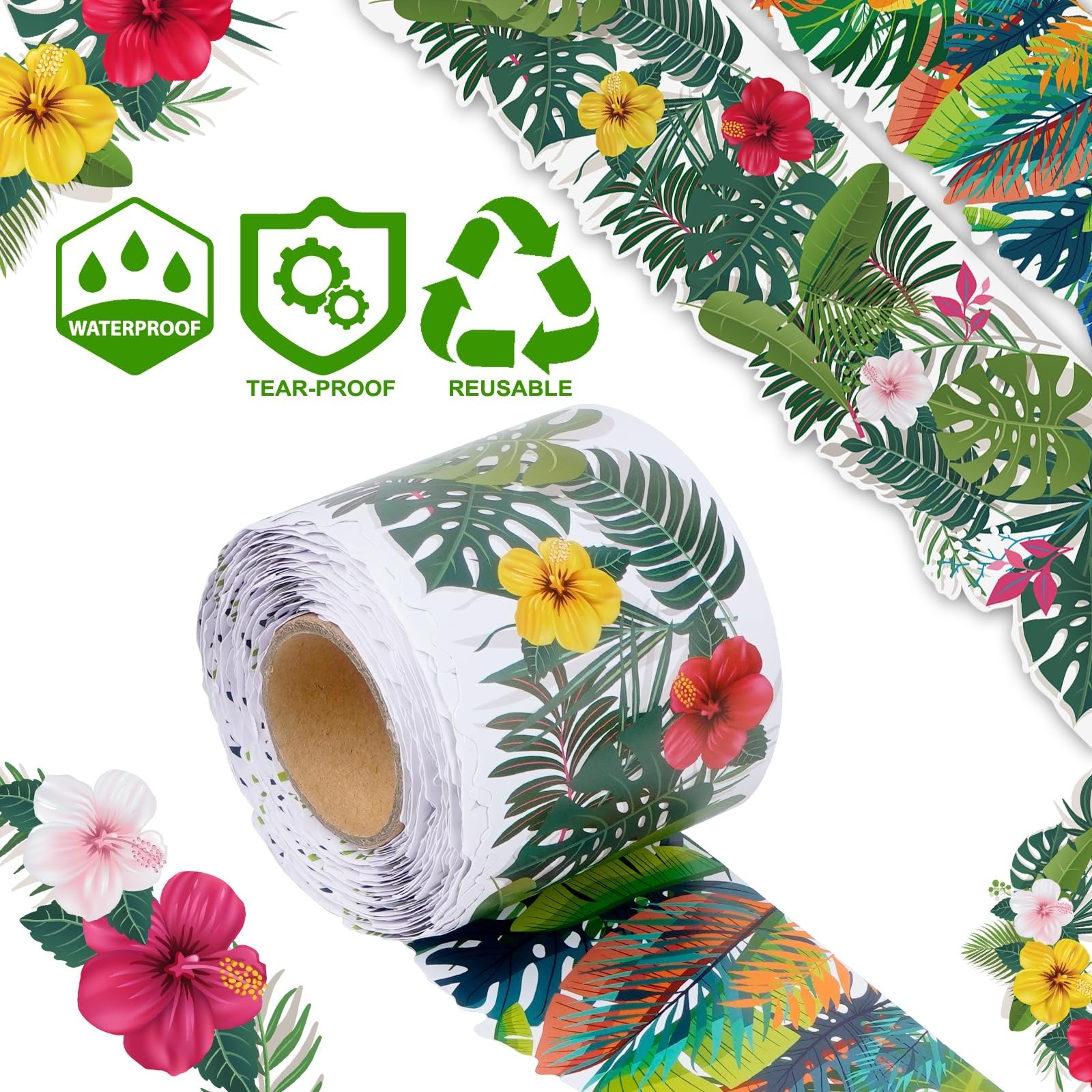 72ft Tropical Bulletin Board Border Green Plant Die-Cut Rolled Two-Sided Prin…