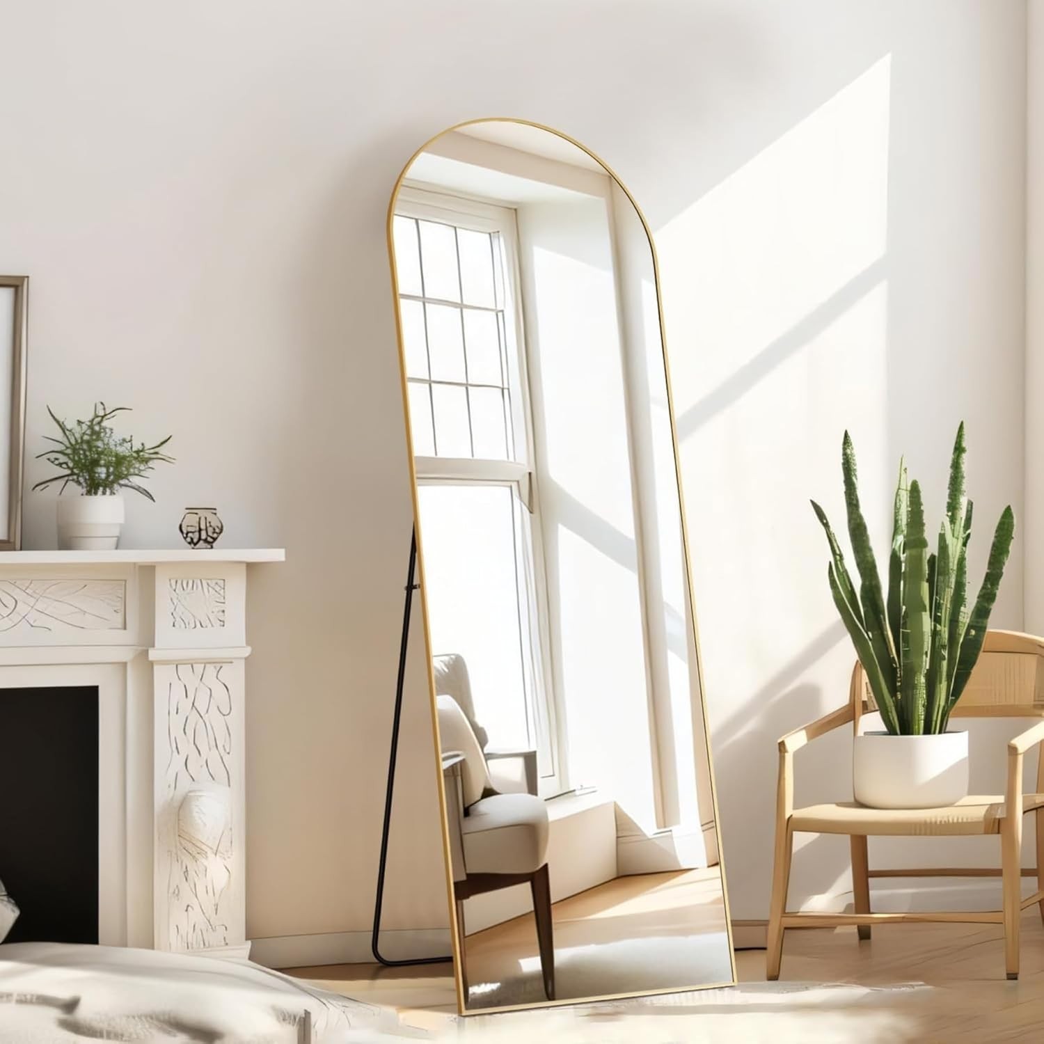 Exquisite Arched Full-Length Mirror, 59&Prime; x 16&Prime; – Shatter-Proof Glass, Gold Frame