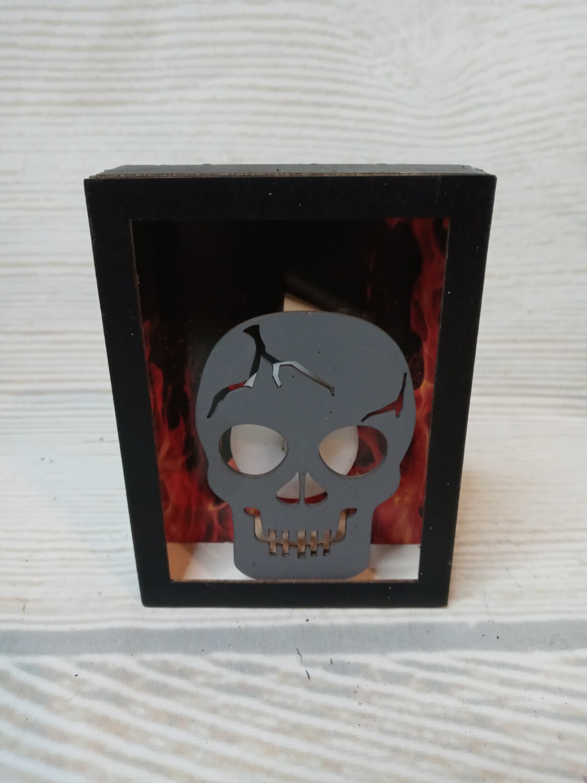 New! Light Up Punisher « Skull » Halloween Fall Wood Frame Sign Tier Tray Flames ~