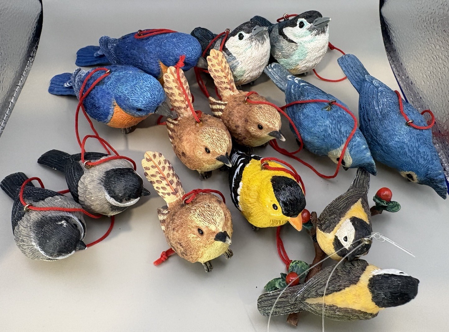 12 Bird Ornaments Mini Solid Resin Realistic 2 Inch And Smaller