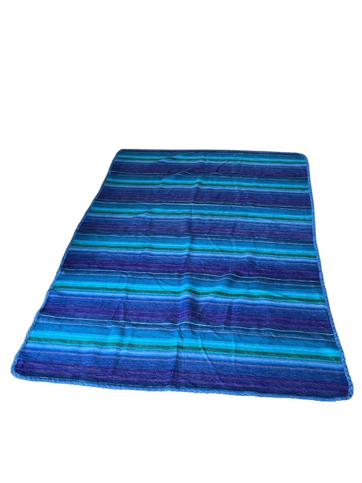 Amor a la Vida Alpaca Blend Throw Blanket Striped Blue Coastal NWOT 44×60