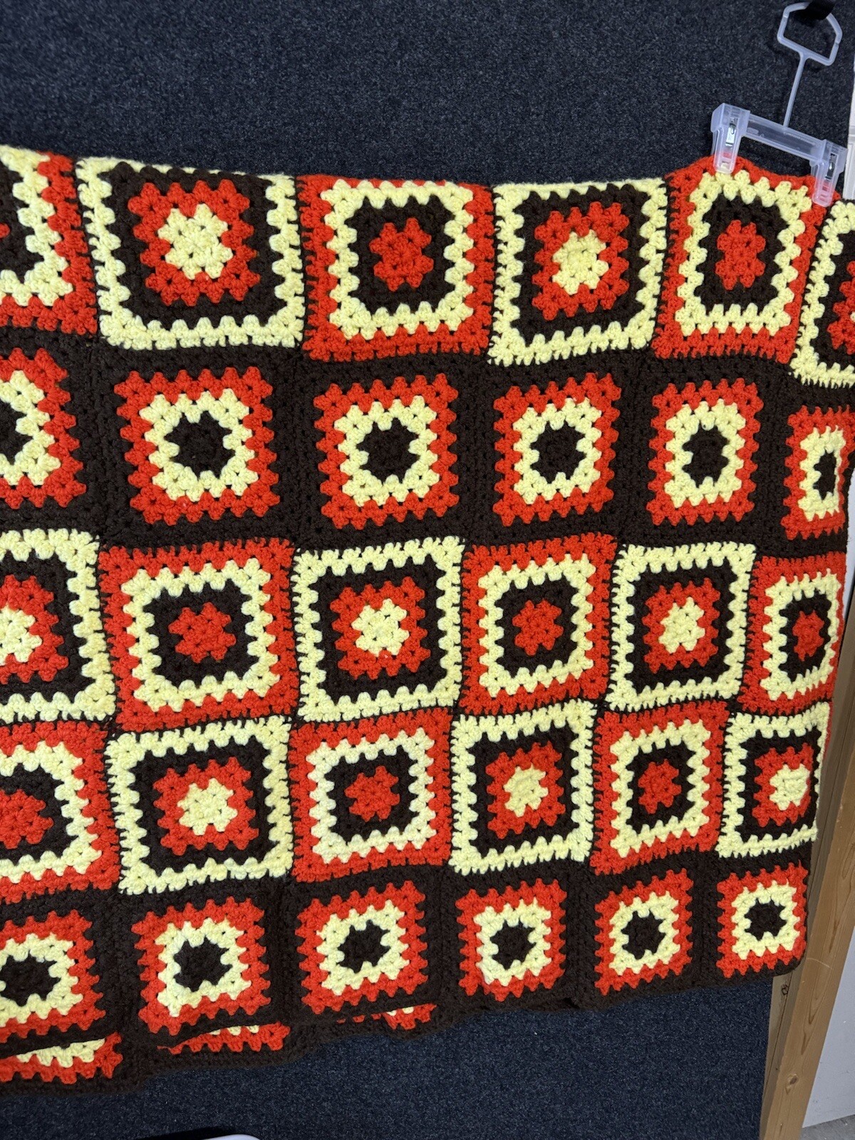 VTG Granny Square Multicolor Brown Twin/Full Bedspread Blanket Afghan 80&Prime;x55&Prime;