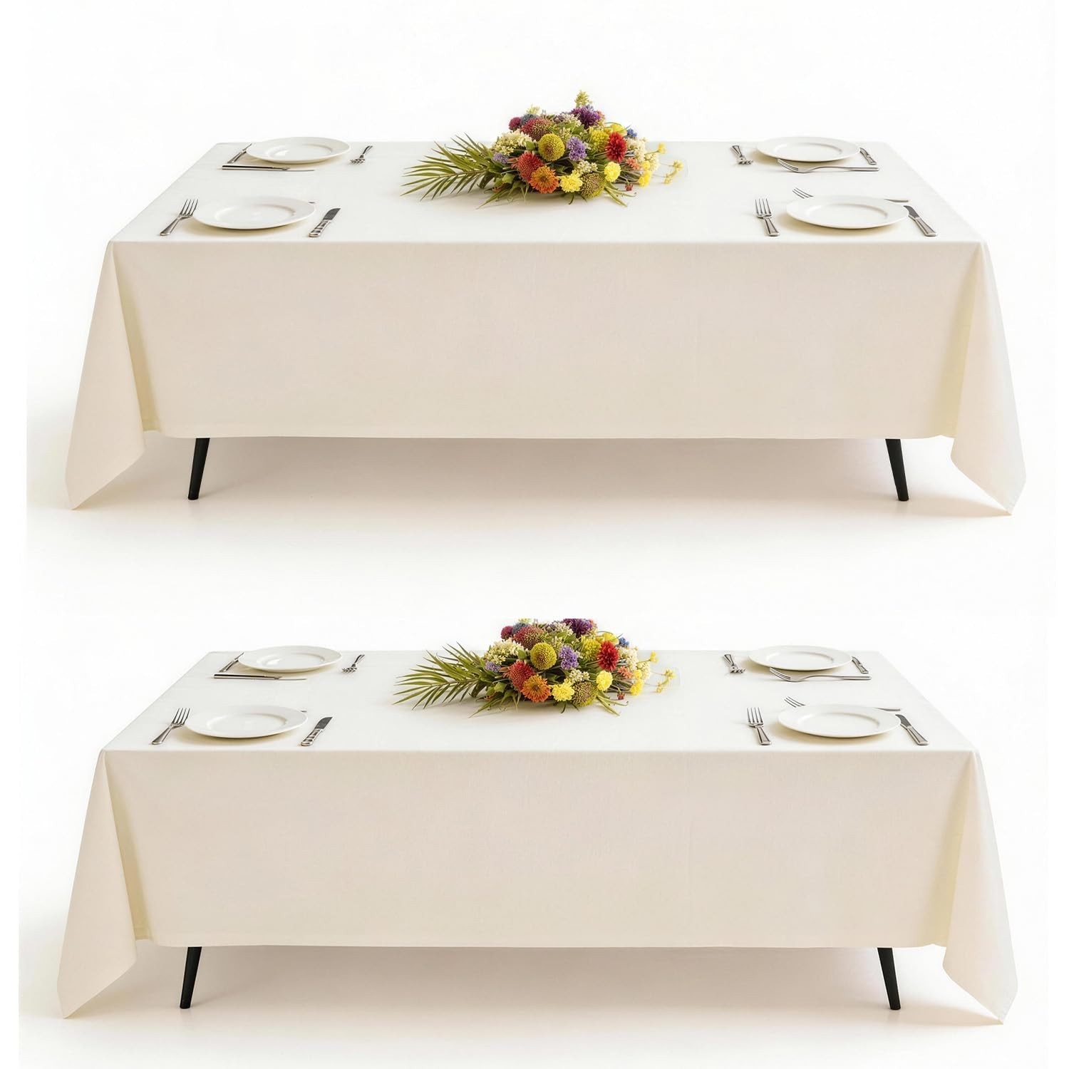Goodluck 2 Pack Ivory Rectangular Tablecloth 60 x 102 Inch, Washable Table Co…
