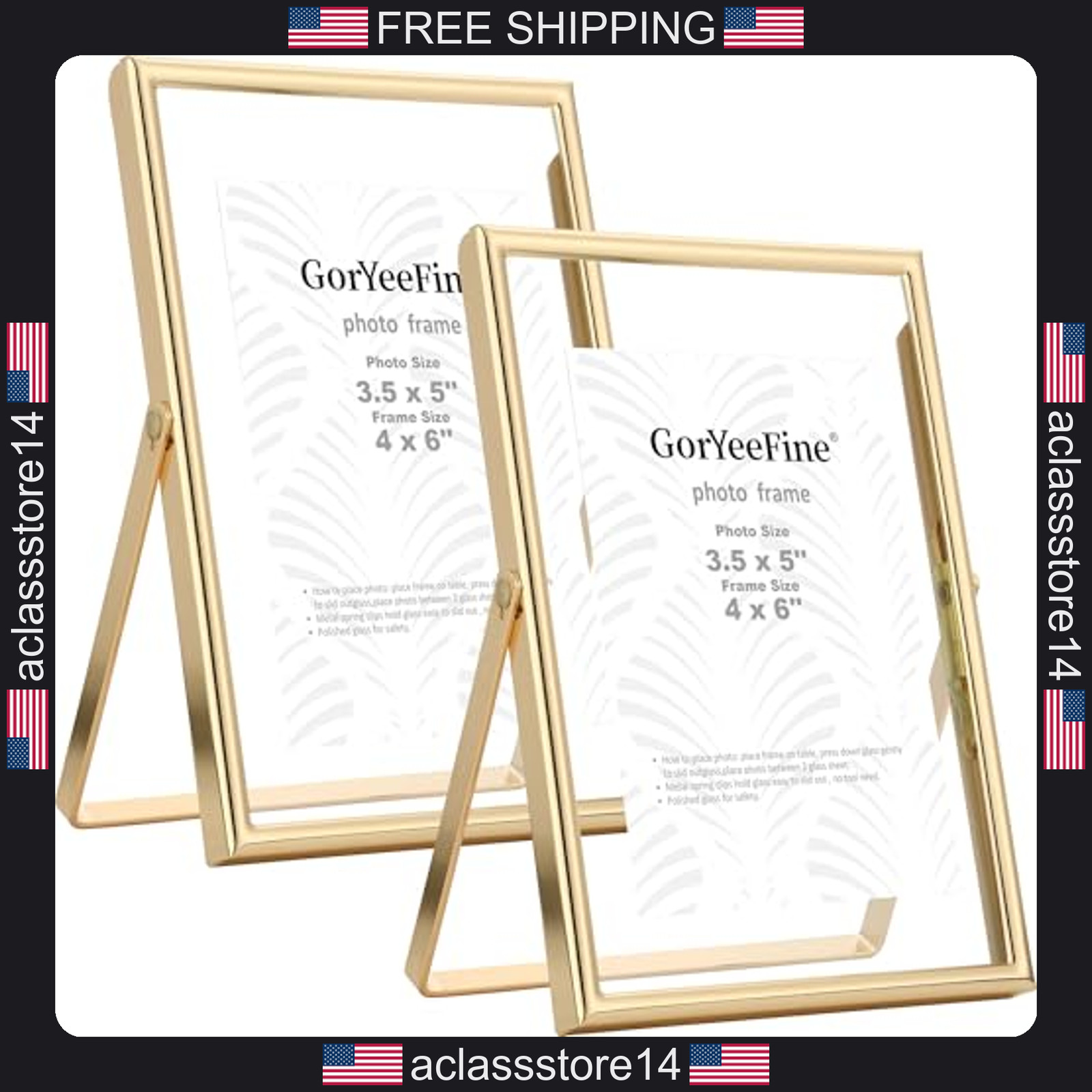 Gold 4×6 Floating Photo Frame 2 Pack for 2×3 and 3.5×5 Inches