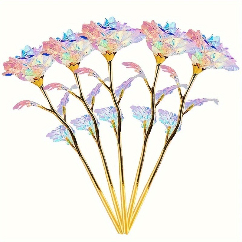 5/10Pcs Rainbow Gold Foil Roses Artificial Forever Flowers Mother&rsquo;s Day Gift