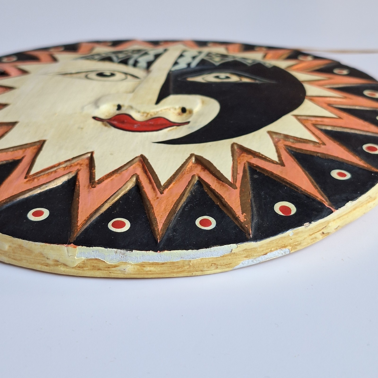 Celestial Sun & Crescent Moon Double Sided Handmade Wall Decor Boho Folk Art