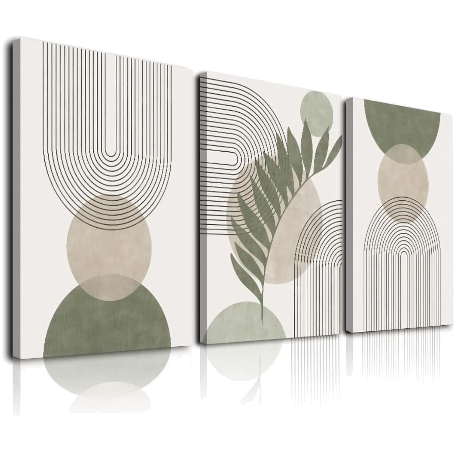 Abstract Geometric Framed Wall Art Set in Sage Green – 12×16 for Any Room