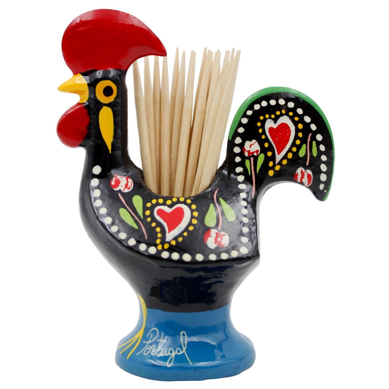 Traditional Hand-Painted Portuguese Good Luck Rooster Toothpick Holder, 3.25&Prime;