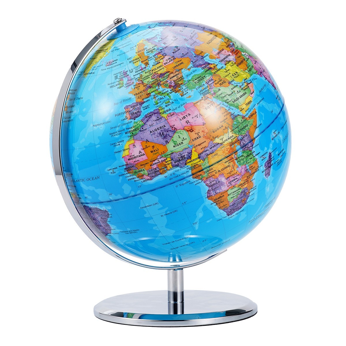 Large 3D World Globe Earth Ocean Rotating World Map Geography w/ Stand Desktop