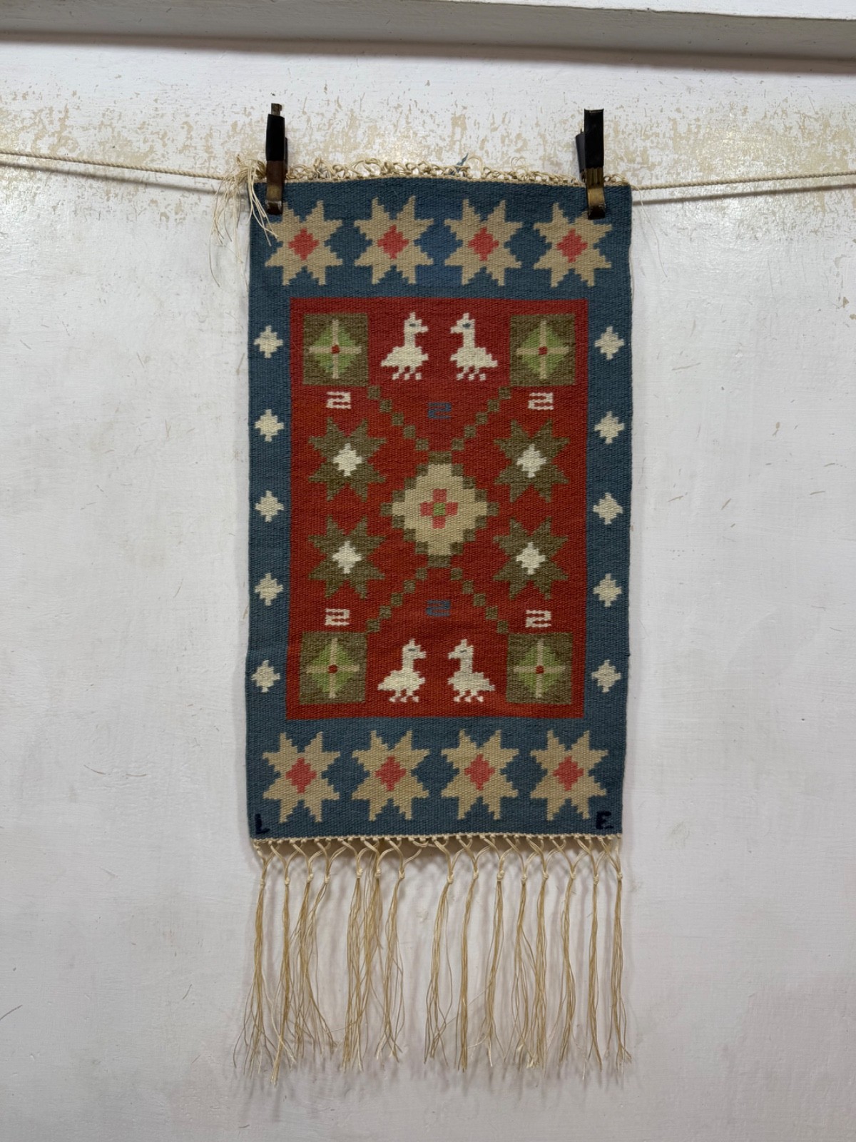 Vintage Gorgeous Hand Woven Swedish Scandinavian Signed LE Wool Weaving Tapestry