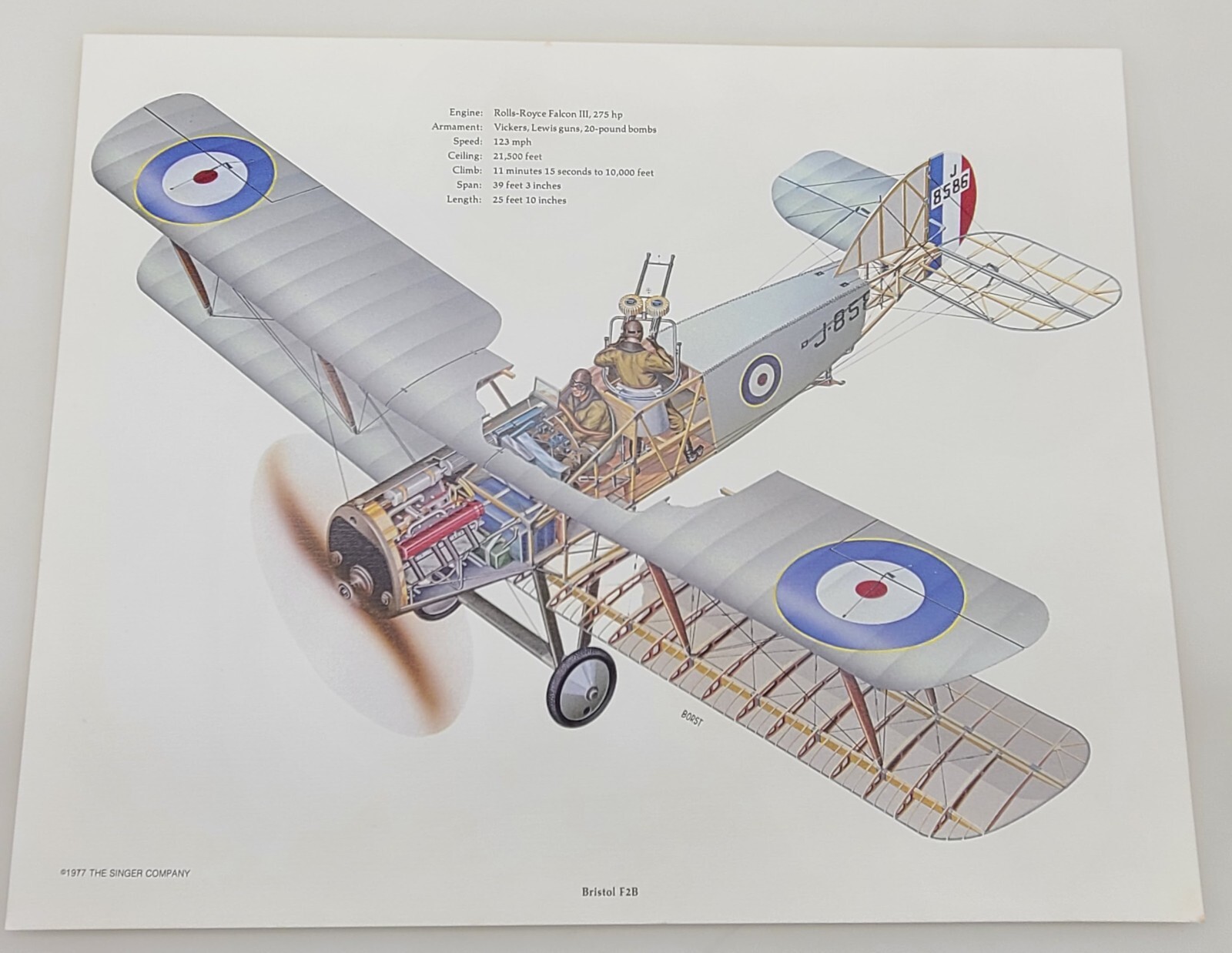 Vintage 1977 Link Singer Prints Borst WW1 Aircraft Aviation Plane Bristol F2B