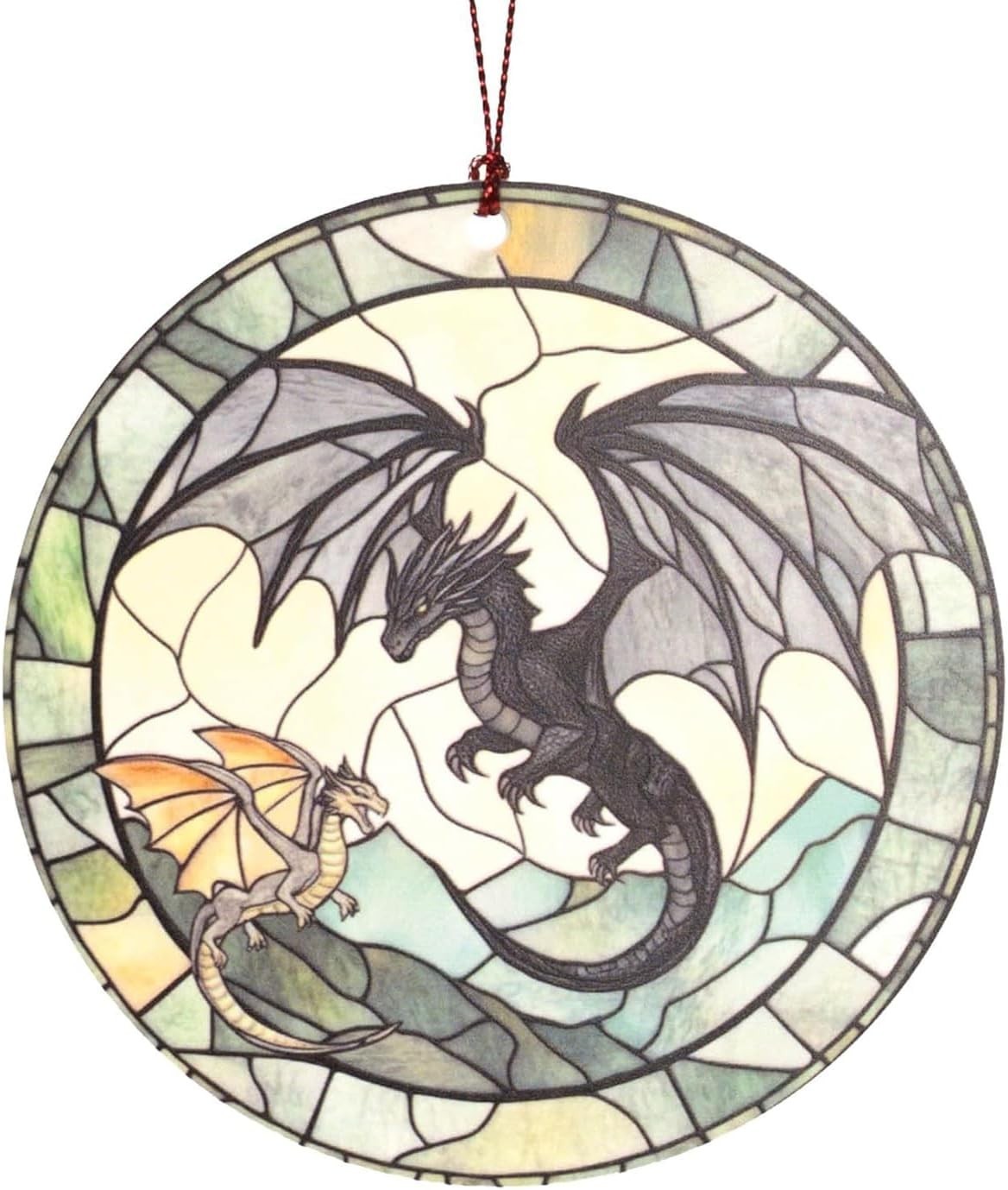 Fourth Wing Dragon Christmas Ornament, Fantasy Suncatcher with Stained Glass Eff