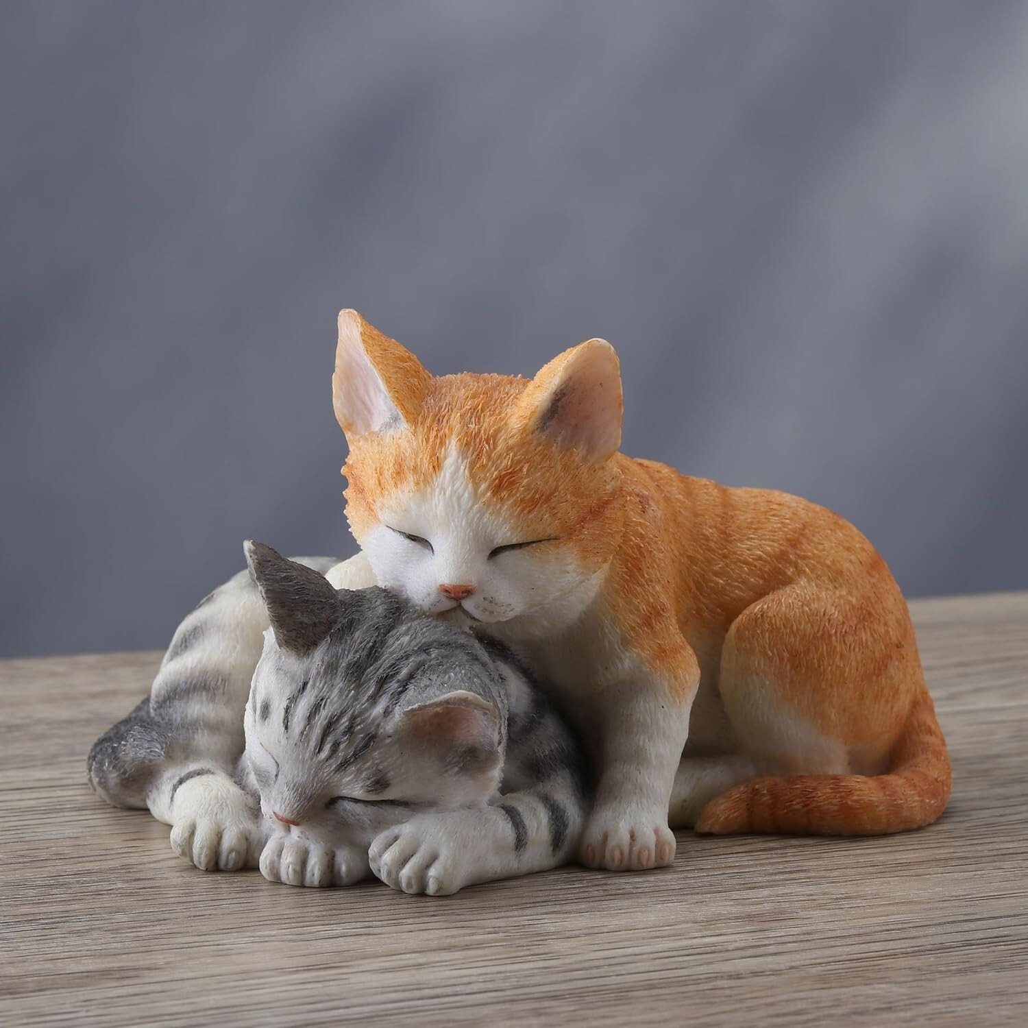 Polystone Cute Orange And Gray Sleeping Tabby Kittens Home Decorative Figurine
