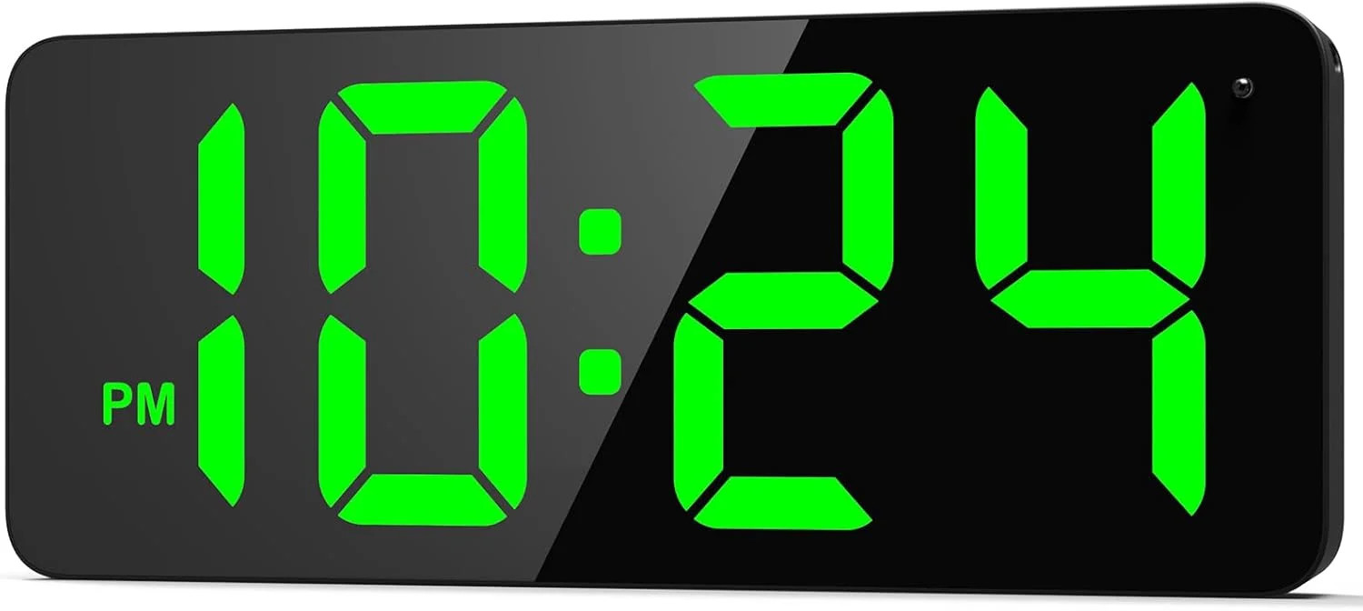 LED Digital Wall Clock with Large Display, Big Digits, Auto-Brightness, 12/24Hr