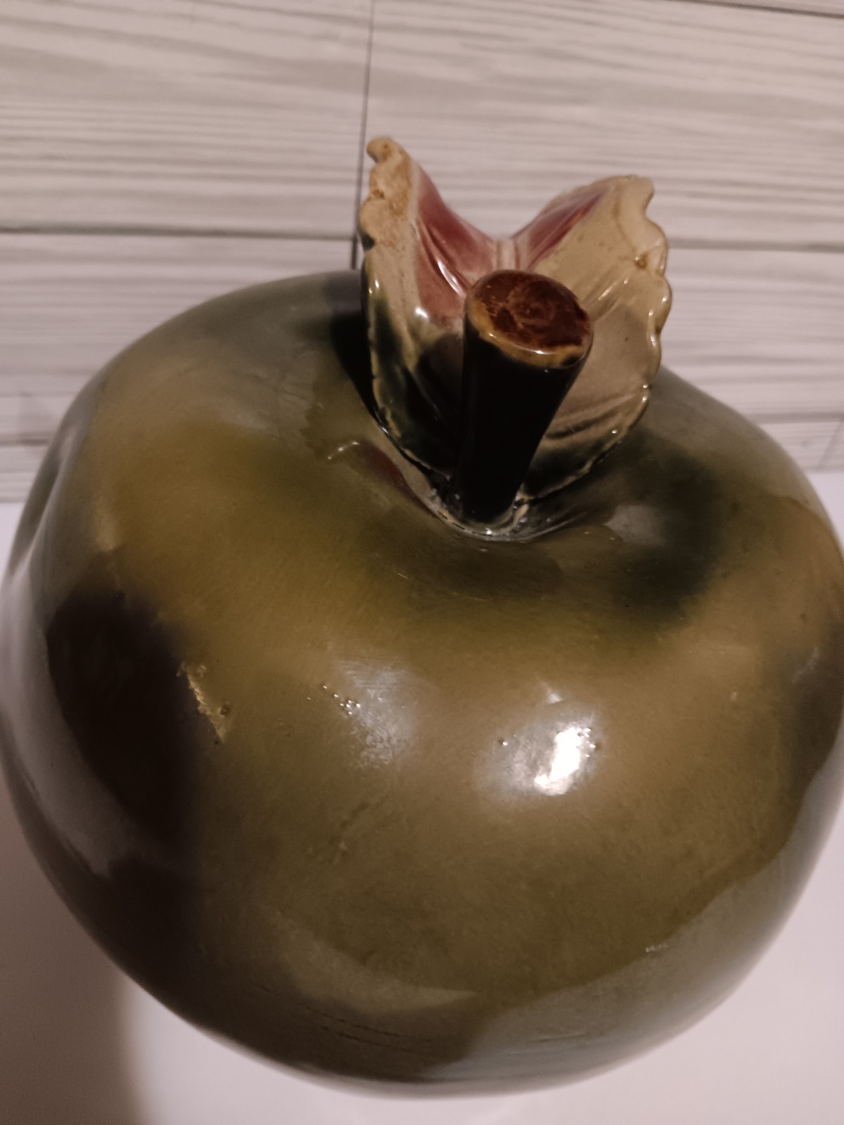 6.5&Prime; Ceramic Green Apple Figurine Country Farmhouse Kitchen Decor Fruit