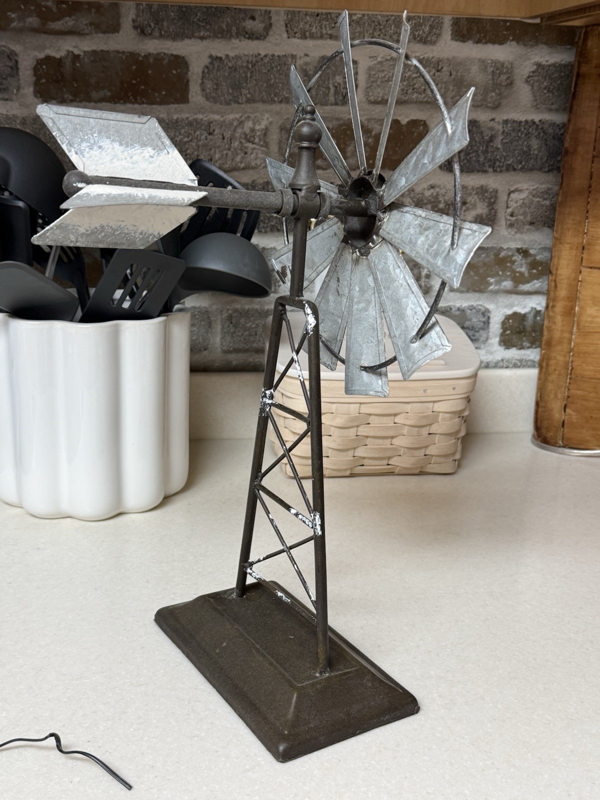 Farmhouse Windmill Metal Table Top Decor 17.5 In X 7.25 X 8.25 Moves
