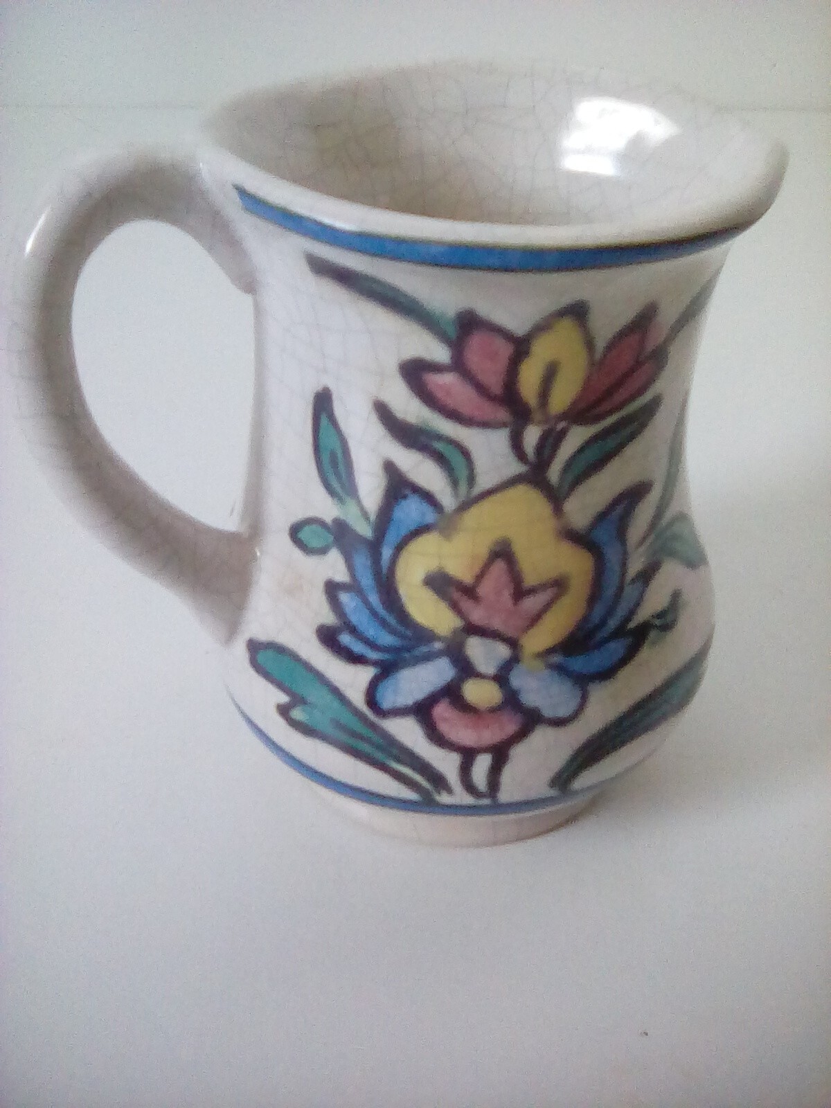 Pottery Barn Pitcher Decor Only 5×4&Prime; Flowers Crackle Paint AA