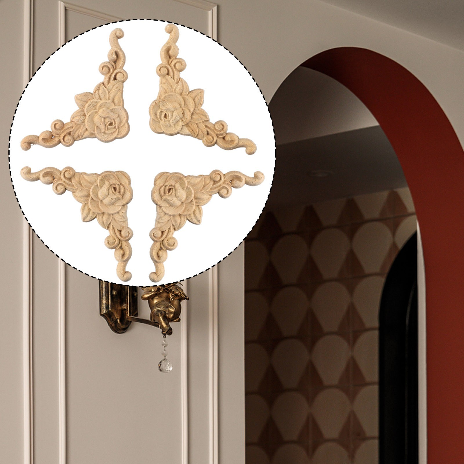 4pcs Wooden Carved Corner Onlay Applique Furniture Mouldings Decal Decor New