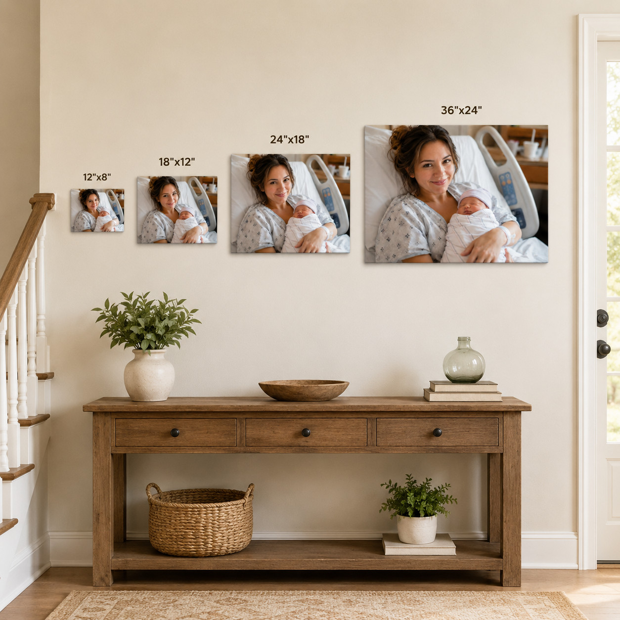 Mother Baby Canvas Wall Art Newborn Photo Print Custom Family Keepsakeframe36*24