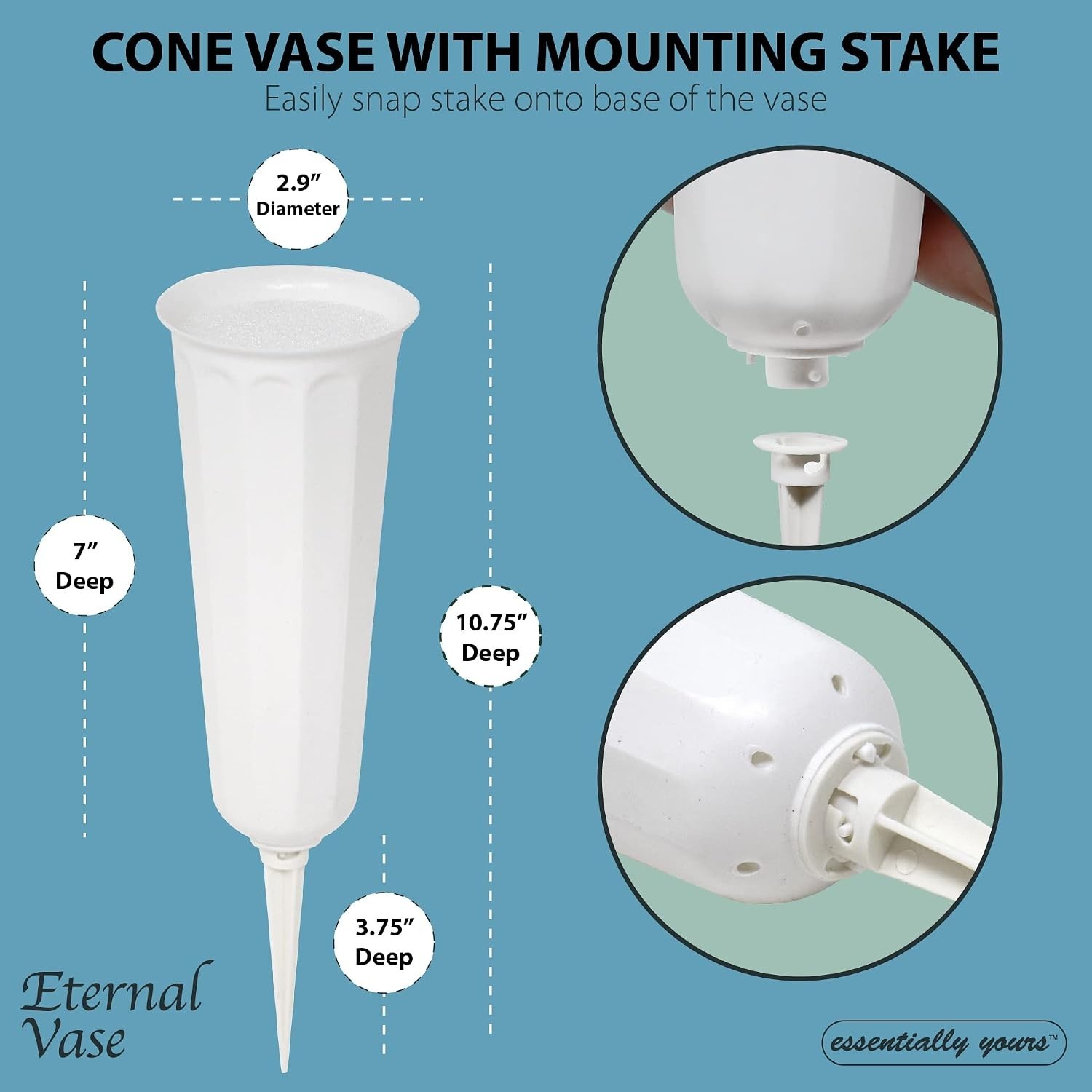 Durable White Flower Vases with Ground Stakes – Perfect for Memorials, 2 Pack