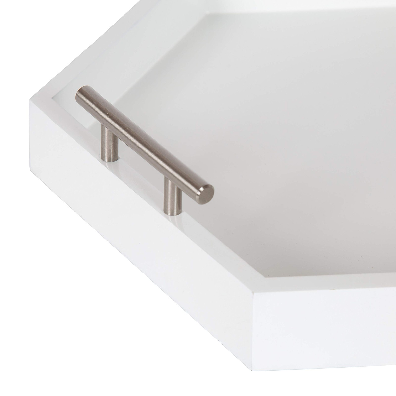 Kate And Laurel Lipton Modern Hexagon Tray 18 X 18 White And Silver Decorative