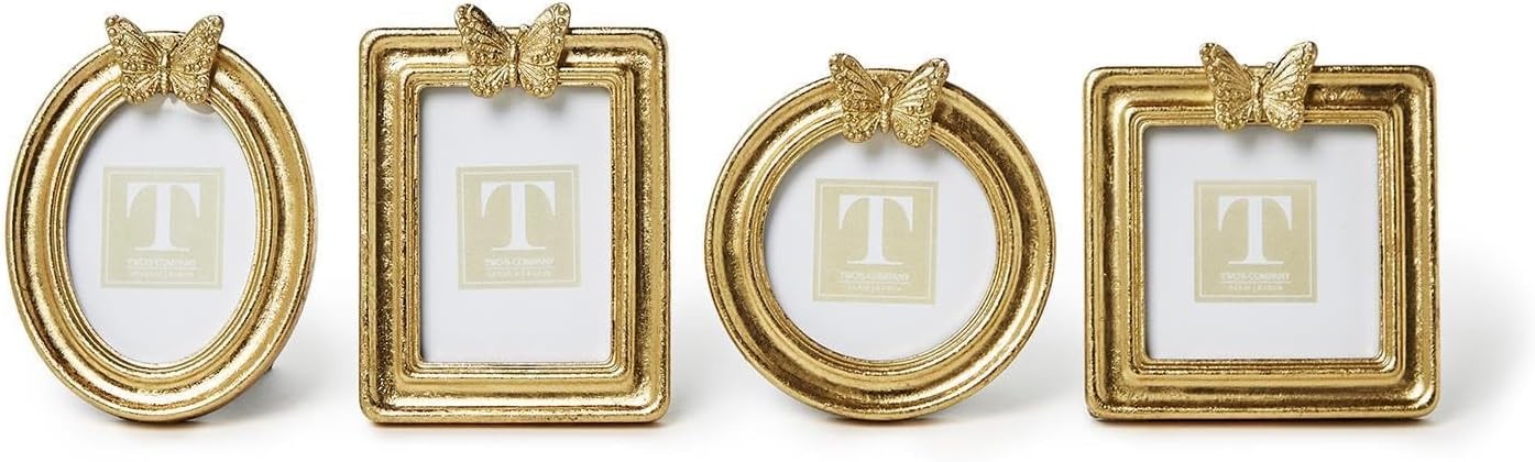 Elegant Golden Butterfly Photo Frame Set – 4 Resin Frames for Beautiful Displays