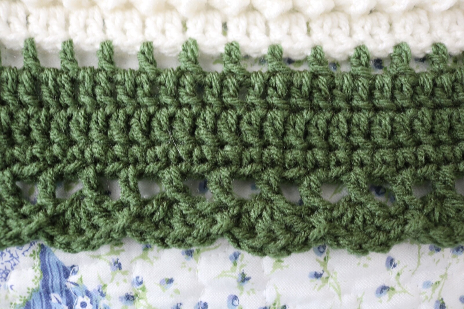 Granny Squares Afghan Hand Crocheted Blanket Greens Soft White & Medium Green