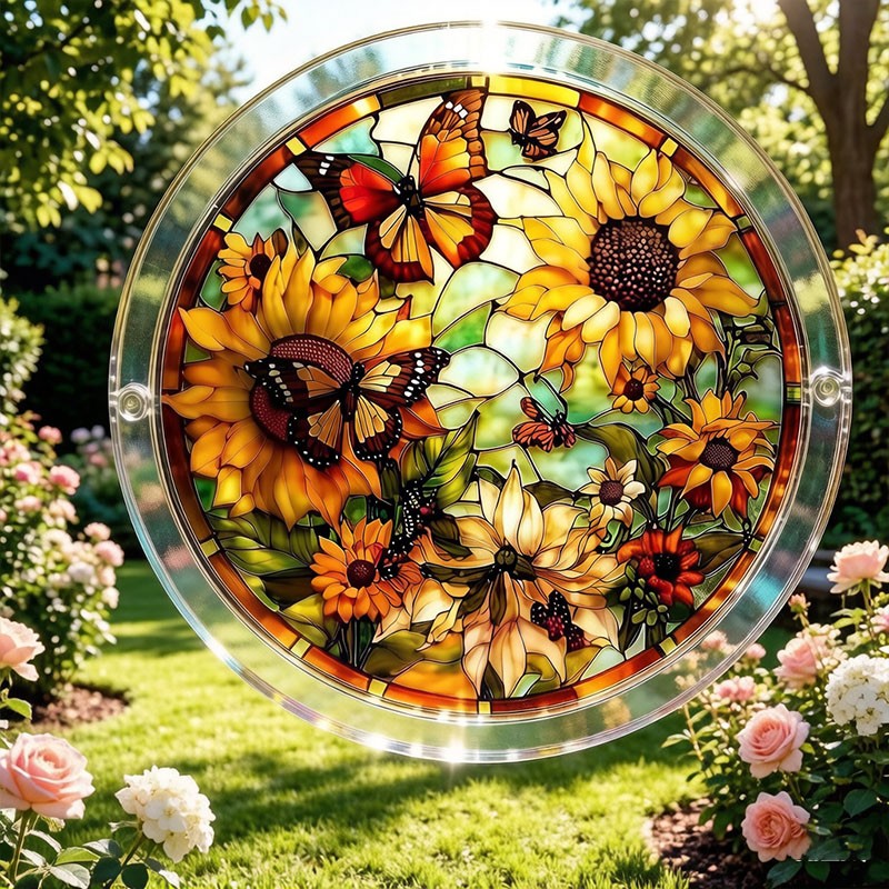 Colorful Sunflower Butterfly Acrylic Puzzle Suncatcher Shatterproof Ornament
