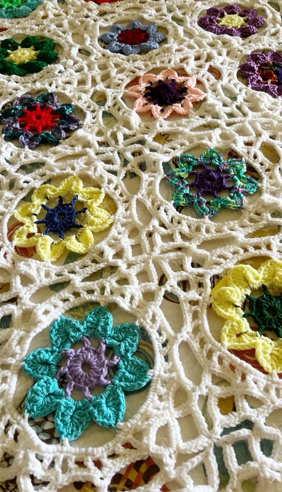 Colorful Fancy Granny Square w/ White Border Crochet Afghan Blanket Throw 50×100