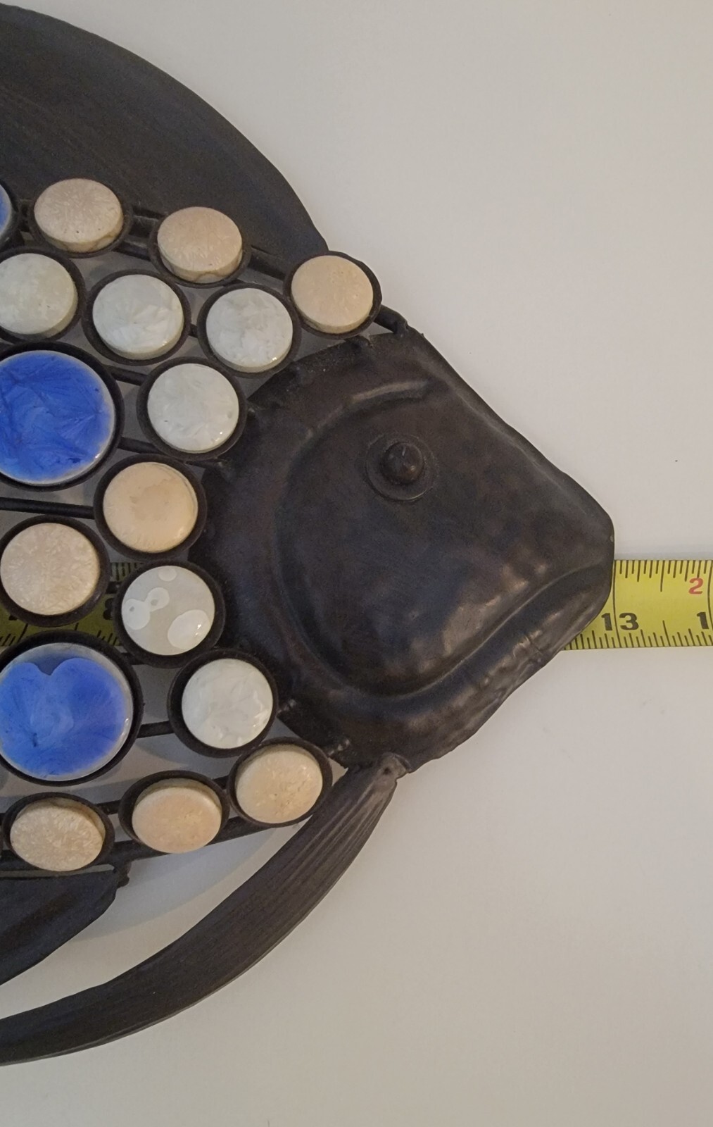 Metal Hammered Fish Sculpture Multi Colored Glass Indoor Outdoor 13&Prime;×10.75&Prime; EUC