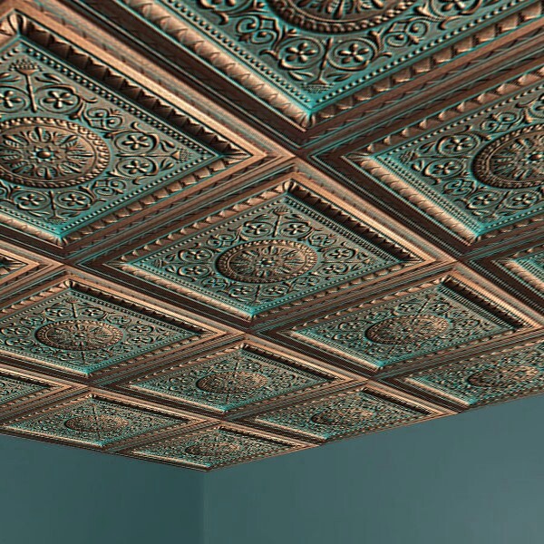 Ceiling Tiles Panels, Glue Up, Decorative, Foam, MAGIC Copper Patina, 70 pieces