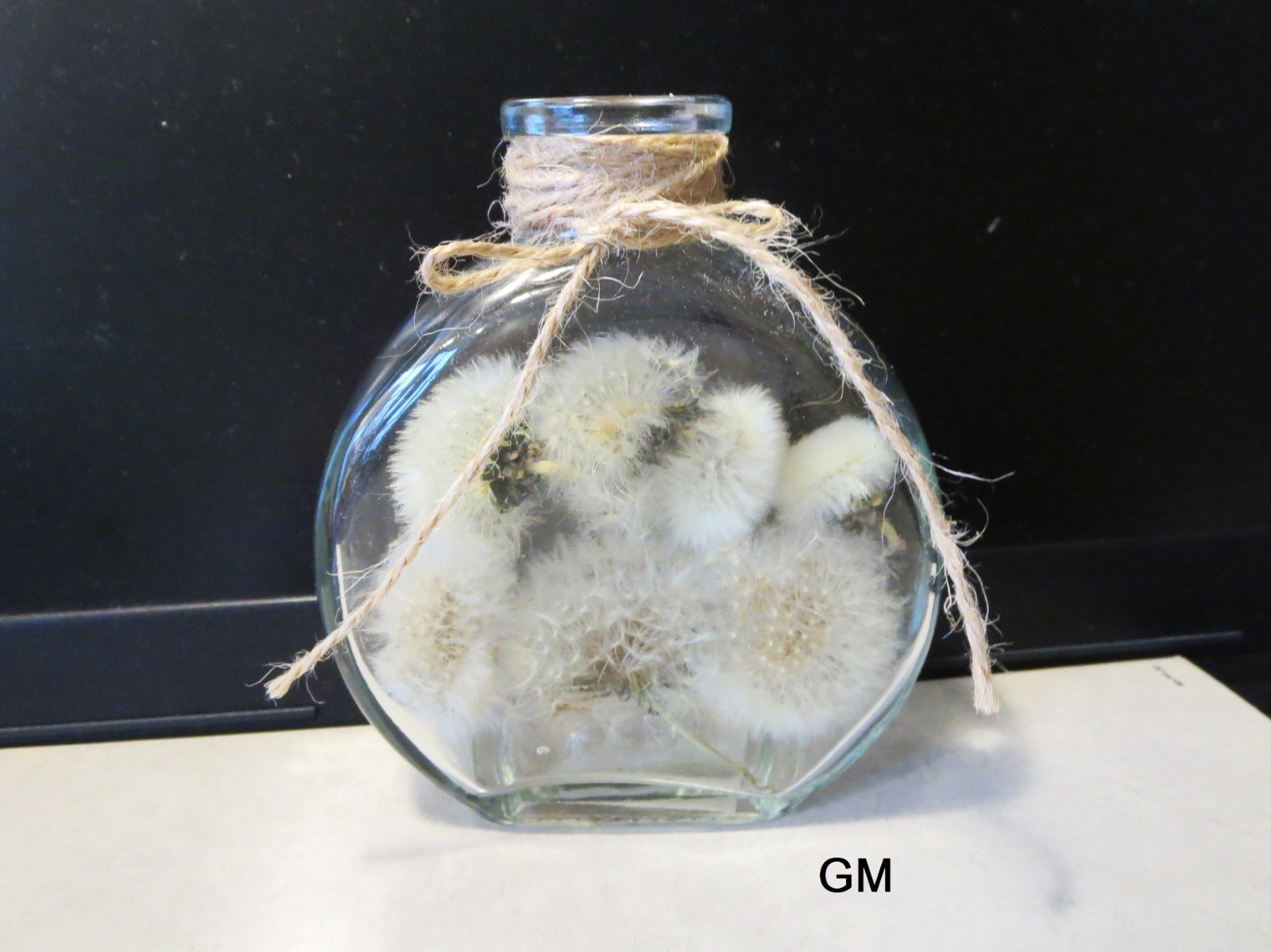 Dandelionins jar Dandelions decor dried flower heart shape Dandelions decor