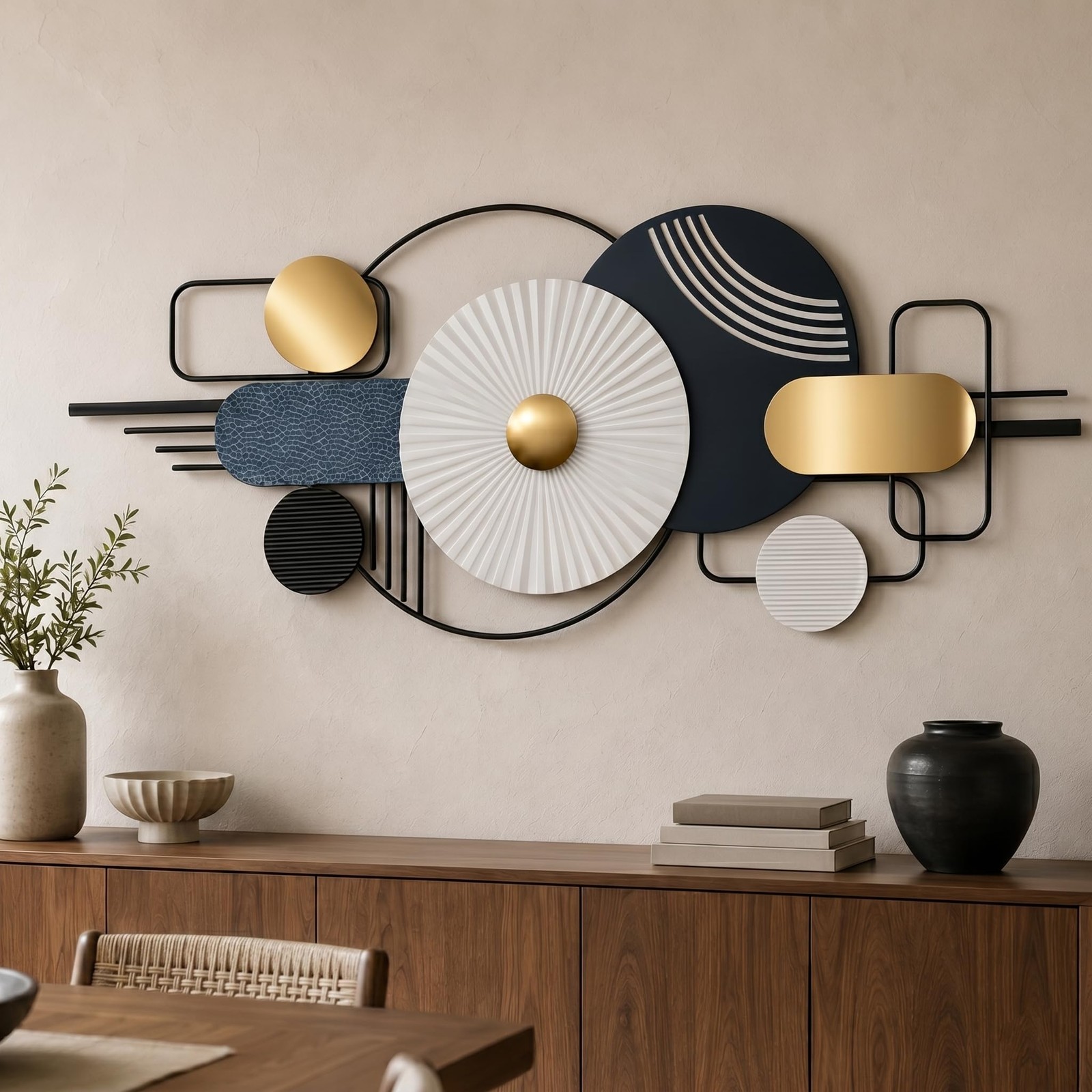 Large 3D Metal Wall Art for Living Room,Abstract Geometric Design