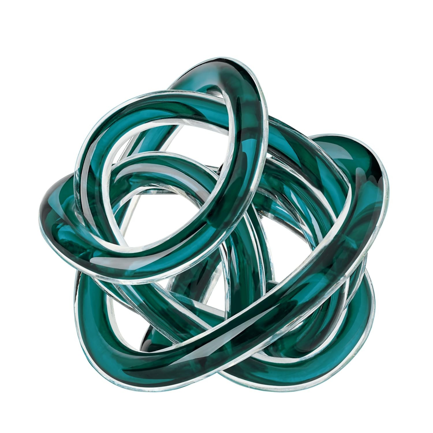 Orbit Hand Blown Glass Infinity Knot Sculpture – 3 Inch Glass Art Teal Knot D…