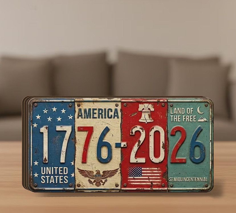 USA 250th Anniversary Block Sign Decor 4th of July Decor, Rustic License Plate